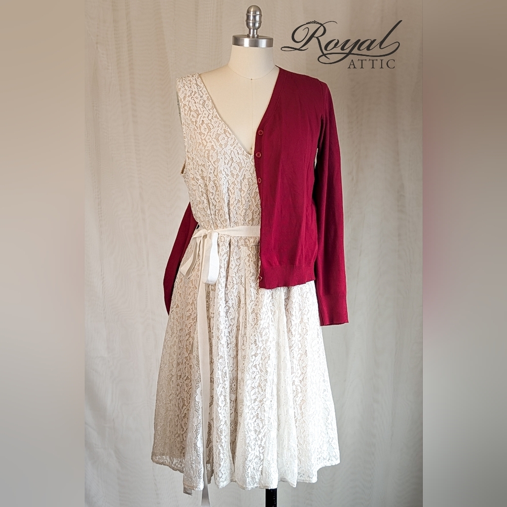 Lane Bryant Cream And Champagne Lace Gore V Neck Dress